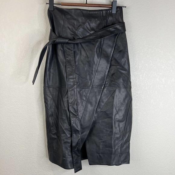 Diane Von Furstenberg Pencil Skirt Women Small Black Lamb‎ Leather DVF Grace - Picture 1 of 13
